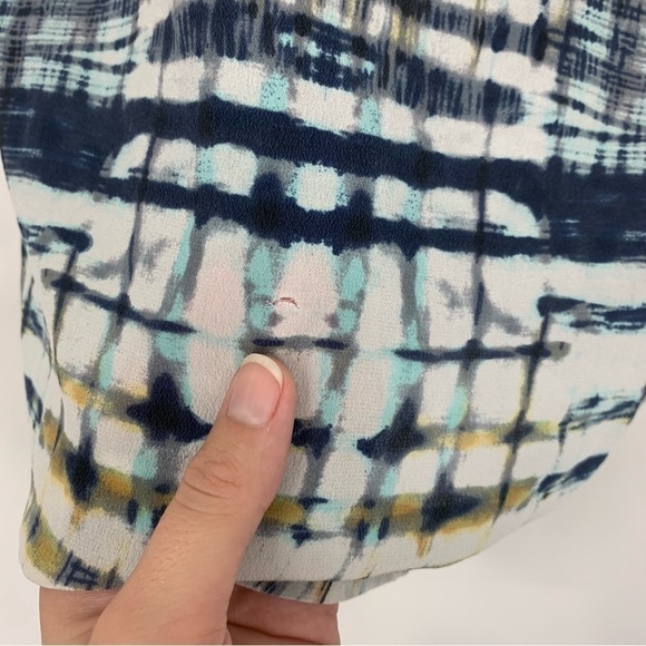 Piperlime Silk Blue Yellow Watercolor Pattern Blouse Size XS - Picture 10 of 13